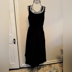 NWT Black Velvet Dress with Embellished rhinestone Neckline